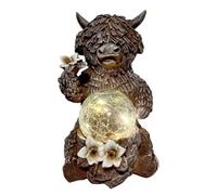 DIVAS SPIRITUAL Highland Cow Solar Crackle Ball Light 25cm Resin Animal Figure - Outdoor Garden Decoration Waterproof Ornament Sculpture for Yard, Patio, Home