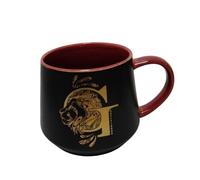 DIVAS SPIRITUAL Matte Black Lion Emblem Ceramic Mug with Red Interior - Tapered Wide Base Coffee Tea Cup Collectable Gift for Home or Office Use