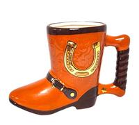 DIVAS SPIRITUAL Novelty Cowboy Boot Ceramic Drinking Mug, 300ml, Western-Themed Lucky Horse Shoe Tea Coffee Mug Gift Box
