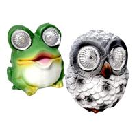 DIVAS SPIRITUAL Pack of 2 Solar Animal Garden Ornaments with LED Eyes Outdoor Resin Statues Weatherproof Decorative Light Up Figures Owl and Frog for Patio Lawn