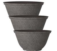 DIVAS SPIRITUAL Pack of 3 Grey Round Atlas Bowl Planter with Textured Finish, 3.79 Litre Decorative Plant Pot for Indoor and Outdoor Use