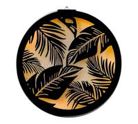 DIVAS SPIRITUAL Round Metal Wall Art Solar Light 40cm Leaf Pattern Outdoor Garden Decor Rechargeable LED Backlit Panel for Patio Fence Wall (Matte Black)
