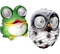 DIVAS SPIRITUAL Solar Frog & Owl Garden Lights Resin Outdoor Animal Statues with Light-Up Eyes Decorative Garden Ornaments for Patio Lawn Balcony Pathway