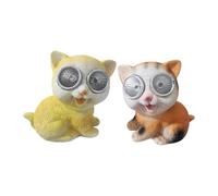 DIVAS SPIRITUAL Solar Powered Big Eye Animal Garden Lights 10cm - Resin Decorative LED Statues Outdoor Ornaments for Pathway Patio Lawn Décor (2, Pack of 2 Cats)