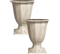 Divas World Antique Cream Decorative Urn Planter 40cm Tall 32cm Diameter Lightweight Outdoor Indoor Garden Plant Pot Vintage Pedestal Vase Style (2)
