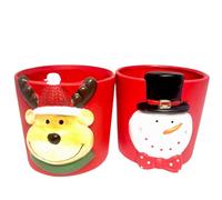 Divas World Ceramic Novelty Christmas 13cm Planter Snowman & Moose Design 1.4L Festive Pot for Flowers, Herbs, Plants (Pack of 2)