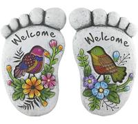 Divas World Charming Bird Design Cement Stepping Stone Feet Decorative Welcome Garden Pathway Stones Colorful Hand Painted Detail Durable and Weather Resistant Set of 2