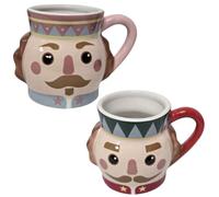 Divas World Christmas Nutcracker Soldier Ceramic Mugs | Red and Pink Handles | Pack of 2