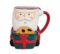 Divas World Christmas Theme Coffee Mug with Biscuit Cookie Holder: Santa,Reindeer Sculpted Tea Cups with Pocket- Novelty Drinkware for The Holidays (Santa Mug)