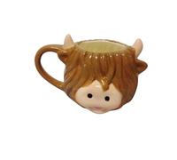 Divas World Cute Highland Cow Ceramic Mug Adorable Animal-Shaped Cup with 3D Horns Fun Novelty Brown Cow Mug for Hot Drinks Tea Coffee Gifts Home Office Decor Charming Drinkware