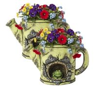 Divas World Decorative Cement Teapot Planter with Frog Design, 22.4cm Garden Plant Pot with Drainage Hole, Novelty Outdoor Indoor Flower Pot (2)