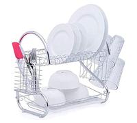 Divas World Dish Drainer Rack 2 Tier Dish Drainer Kitchen Drying Rack Chrome Plated (Dish Drainer S Shape)