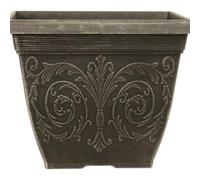 Divas World Elegant Grey Resin Square Planter 25cm x 25cm - Pack of 2 for Garden & Patio with Decorative Swirl Design, 7.3L Capacity