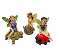Divas World Fairy On Tortoise Snail and Ladybird Statue Enchanted Garden Decoration Outdoor Ornaments Lawn Patio Gift (Pack of 3)