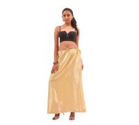 Divas World Gold Satin Petticoat Long Underskirt for Women Silky Smooth Full-Length Skirt with Elastic Waist Soft Shiny Fabric Ideal for Saree Dress or Gown Layer (Small(UK 6-8))