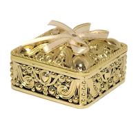 Divas World Golden Decorative Box with Elegant Ribbon Accent - 7x7x3 cm Poly Mixed Keepsake Case (pack of 2)