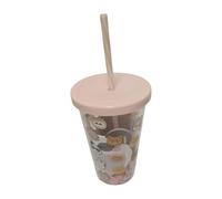 Divas World Kids Drinking Cup with Straw and Lid, Cute Animal Print Reusable Tumbler, Includes Stationery Set Sticky Notes Notebook Pen Pencil Eraser Sharpener