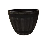 Divas World Large Black Barrel Effect Planter 51cm Outdoor Indoor Plant Pot Lightweight Decorative Garden Container Rustic Wood Look Flower Pot for Patio and Home