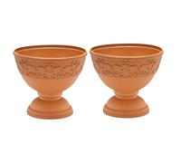 Divas World Large Urn Plant Pots Stand Outdoor Garden Planter 38cm Tall Indoor Decorative Flower Pot with Drainage holes Plastic Tan Color Rustic Design Pots (Pack of 2 (2x Urns))
