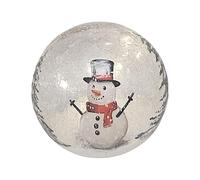 Divas World LED 15cm Crackle Glass Light Snowman Ball Christmas Ornament Garden Decor Battery Operated with Timer Function