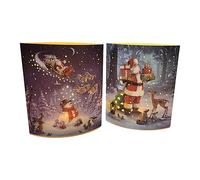 Divas World Magical Winter Wonderland Lights Up Lantern Shape LED 21cm Christmas Decor Flying Santa Sleigh and Santa with Gifts Festive Holiday Lighting (Pack of 2 (Both), One Size)