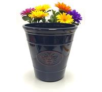 Divas World Outdoor Indoor Plant Pots Gloss Finish Flower Pot Decorative Planter Embossed Bee and Olive Frost Proof Glossy Effect Home Patio Garden (Embossed Bee (Dark Blue), 23 cms)