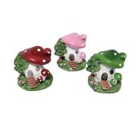 Divas World - Pack of 3 - Miniature Mushroom House Figurine - Outdoor Garden Decoration Ornaments for Patio, Lawn - Polyresin - Mushroom Castle Gift - Red, Pink, Green - 5cm