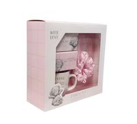 Divas World Pamper Gift Set with Ceramic Mug Hot Chocolate Drink Powders Satin Sleep Mask and Scrunchie Relaxing Self Care Box