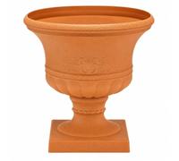 Divas World Plastic Garden Urn Planter with Drainage Hole, Tan Outdoor Pedestal Flower Pot, Decorative Plant Container, Medium 39H × 40L × 40W cm