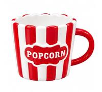 Divas World Popcorn Shaped Mug Red & White Striped Novelty Tea Coffee Cup with Handle, Cinema Movie Night Snack Theme Drinkware, 4 Inch Height, 5.5 Inch Wide, 4 Inch Drinking Diameter