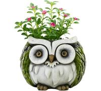 Divas World White Faced Owl Cement Planter 15cm Animal Shaped Garden Pot Heavyweight 1.7kg Durable Outdoor Indoor Decorative Plant Holder Cute Rustic Ornament (1)