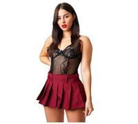 Divas World Women's Pleated Skirt Burgundy Micro Mini Plaid School Girl Tennis High Waist (Small)