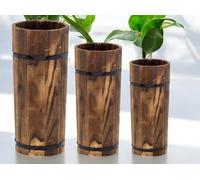 Divas World Wooden Tall Planter Set Bamboo Style Flower Pots for Indoor & Outdoor Decor comes in 3 Assorted Sets with 3 Assorted Sizes per Set (S, M, L) (Medium Sets (48cm, 44cm, 39cm))