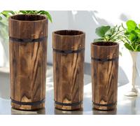 Divas World Wooden Tall Planter Set Bamboo Style Flower Pots for Indoor & Outdoor Decor comes in 3 Assorted Sets with 3 Assorted Sizes per Set (S, M, L) (Small Sets (44cm, 38cm, 33cm))