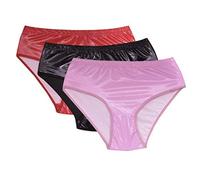 DivasWorld Pack of 3 Ladies Mens PVC Shinny Leather Look Knickers Panties Red White and Black (S (23 inches - 25 inches Waist), Red+Black+White)