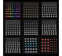 DIVAWOO 9 Sheets Bindi Dots Face Gems Face Jewels-Crystal Rainbow Heart Pearl Rhinestones For Women Eye Makeup Festival Accessory Nail Art Decoration