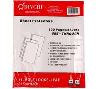 Divchi 100 Pcs A4 Clear Plastic Punch Pockets Document Sleeves For Ring Binders, Filing Folders & Office Storage
