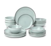 DIVCHI 16-Piece Dinner Set for 4 Ceramic Dinnerware Set, Mint Green | with 4 Dinner Plates 4 Side Plates 4 Shallow Bowls & 4 Deep Bowls Tableware Set for Everyday Dining