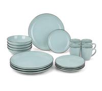 DIVCHI 16-Piece Dinner Set for 4, Ceramic Kitchen Tableware (Light Teal) | 4 Dinner Plates 4 Side Plates 4 Bowls & 4 Mugs Complete Service for Family Dining