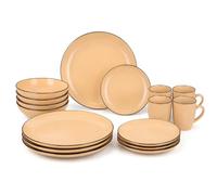 DIVCHI 16-Piece Dinner Set for 4, Ceramic Kitchen Tableware (Peach) | 4 Dinner Plates 4 Side Plates 4 Bowls & 4 Mugs Complete Service for Family Dining