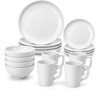 DIVCHI 16-Piece Dinner Set for 4, Plates, Side Plates, Bowls & Mugs, Complete Ceramic Crockery Tableware Set for Breakfast, Lunch, Dinner & Everyday Dining (White)