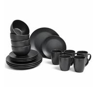 DIVCHI 16 Piece Dinnerware Set for 4 - Stoneware Kitchen Dinner Set with Plates, Bowls & Mugs | Dishwasher & Microwave Safe Tableware Crockery (Matte Black)