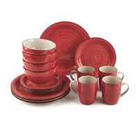 DIVCHI 16 Piece Dinnerware Set for 4 - Stoneware Kitchen Dinner Set with Plates, Bowls & Mugs | Dishwasher & Microwave Safe Tableware Crockery (Red)