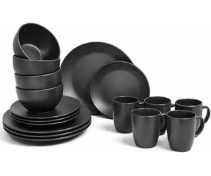 DIVCHI 16 Piece Dinnerware Set for 4 - Stoneware Kitchen Dinner Set with Plates, Bowls & Mugs | Dishwasher & Microwave Safe Tableware Crockery (Matte Black)