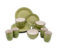 DIVCHI 16 Piece Dinnerware Set Kitchen Dinner Sets For 4 | Dessert Plates | Cereal Bowls | Mugs | Side Plate | Tableware | Combination Sets (Round Dinnerware Set, Green & White)