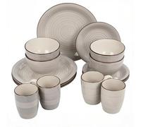 DIVCHI 16 Piece Dinnerware Set Kitchen Dinner Sets For 4 | Dessert Plates | Cereal Bowls | Mugs | Side Plate | Tableware | Combination Sets (Round Dinnerware Set, Grey)