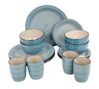 DIVCHI 16 Piece Dinnerware Set Kitchen Dinner Sets For 4 | Dessert Plates | Cereal Bowls | Mugs | Side Plate | Tableware | Combination Sets (Round Dinnerware Set, Teal Blue & White)