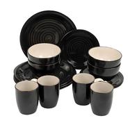 DIVCHI 16 Piece Dinnerware Set Kitchen Dinner Sets For 4 | Dessert Plates | Cereal Bowls | Mugs | Side Plate | Tableware | Combination Sets (Round Dinnerware Set, Dark Black & White)