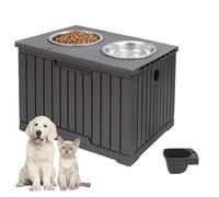 DIVCHI 2 In 1 Raised Dog Bowls Pet Food Storage Container with Double Stainless Steel Bowls & Scoop Feeding Station for Dogs & Cats