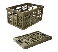 DIVCHI 2 Pack 45L Foldable Crate Plastic Storage Box Basket Collapsible Organizer Bin with Handles Multi-Use Crates for Kitchen Clothes Books & More (Brown)